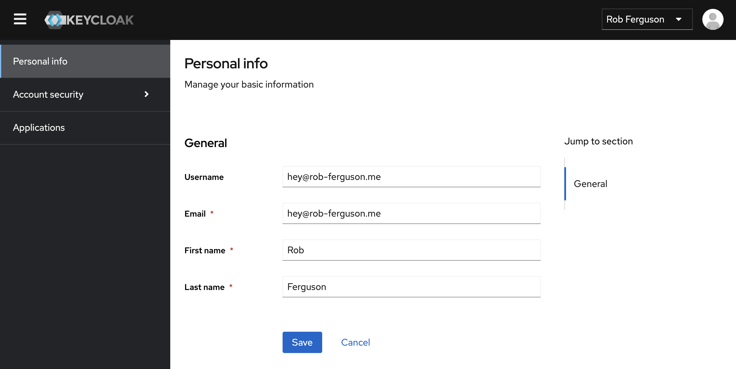Keycloak Account Console Personal Info