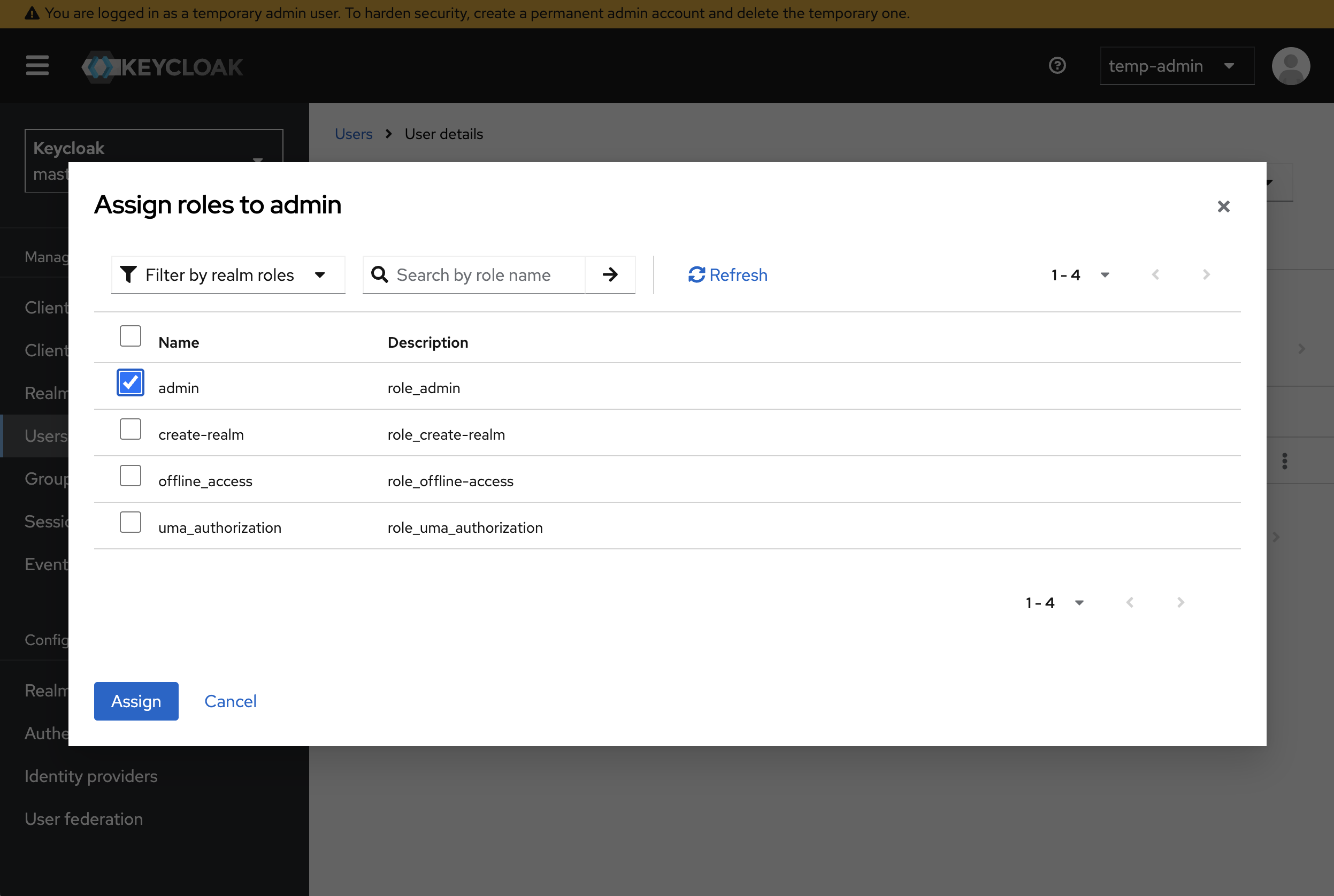 Assign Admin role to the permanent Admin account