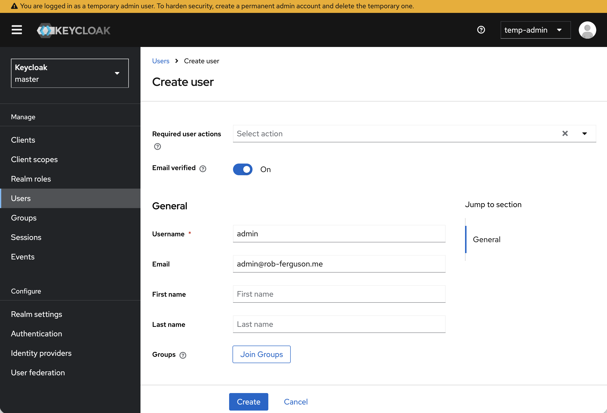 Create permanent Admin account