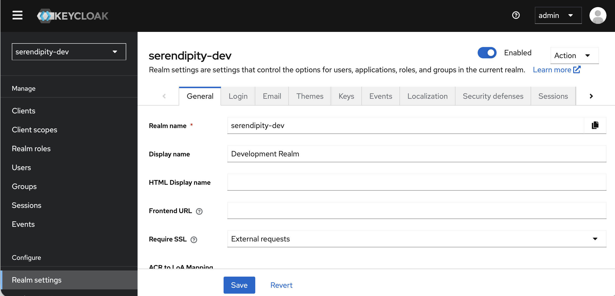 Keycloak Admin Console Realm Settings