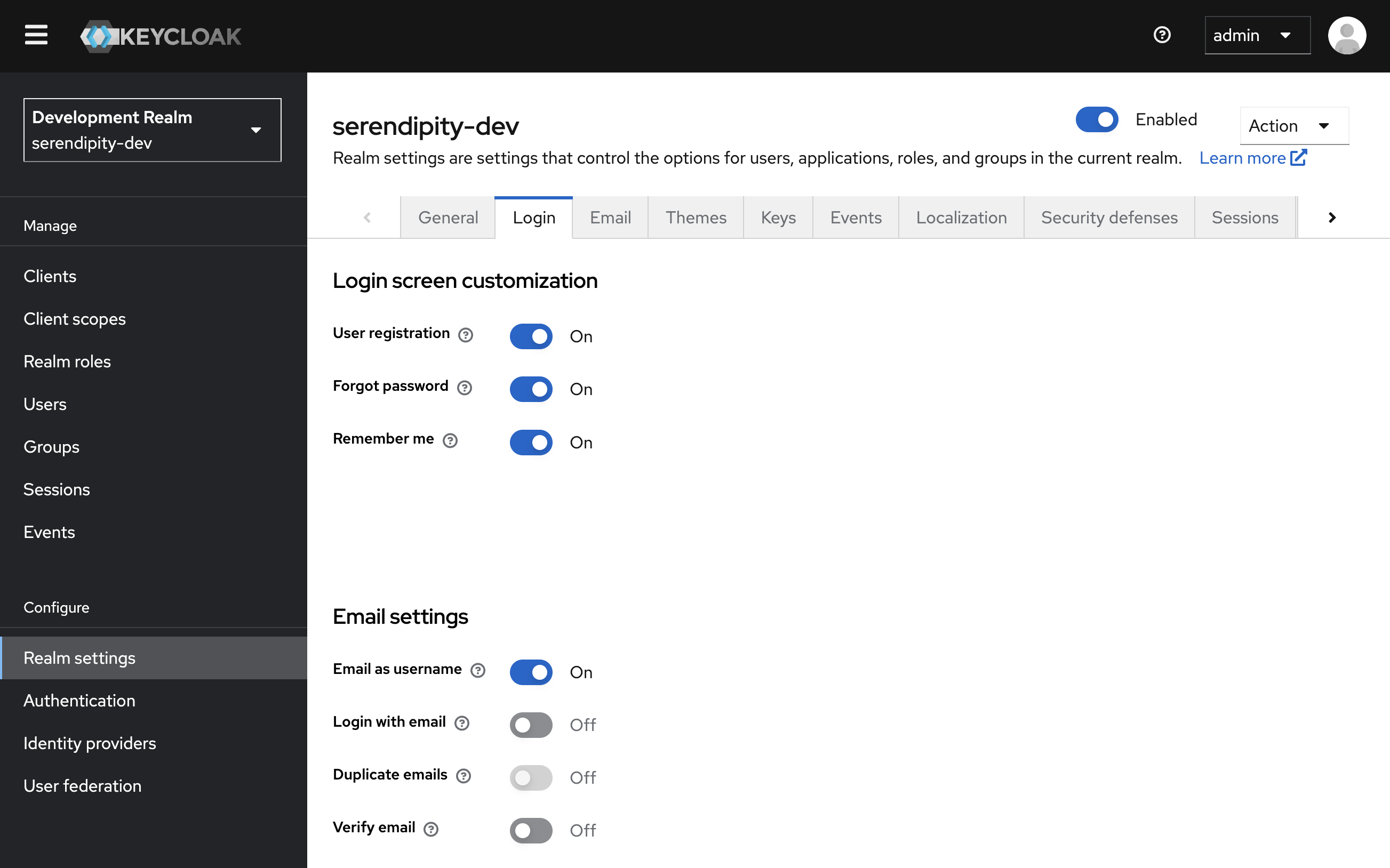 Keycloak Admin Console Realm Settings