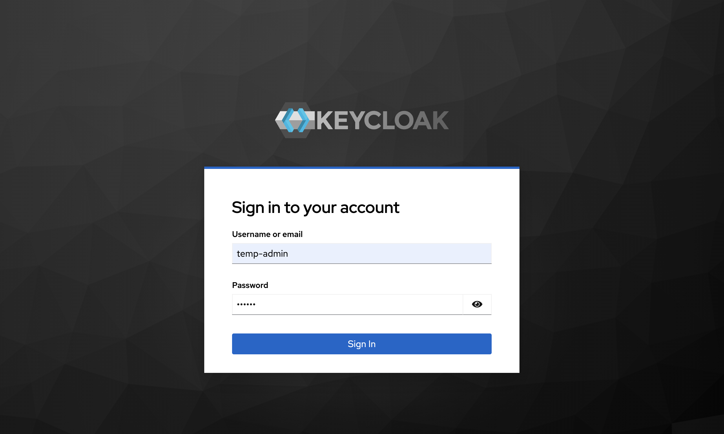 Keycloak Admin Console Sign In